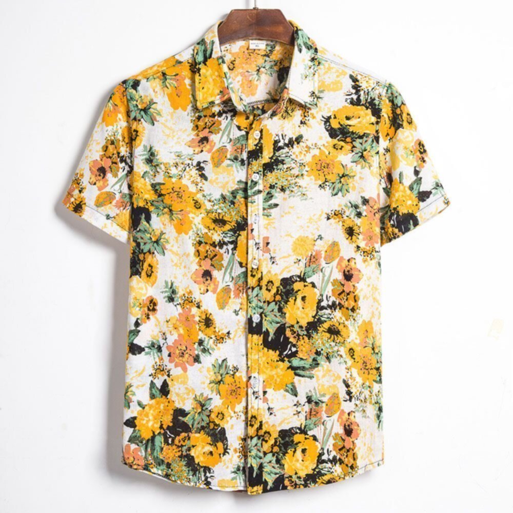 Short Sleeve Single Breasted Placket OEM Printed Men′s Shirt